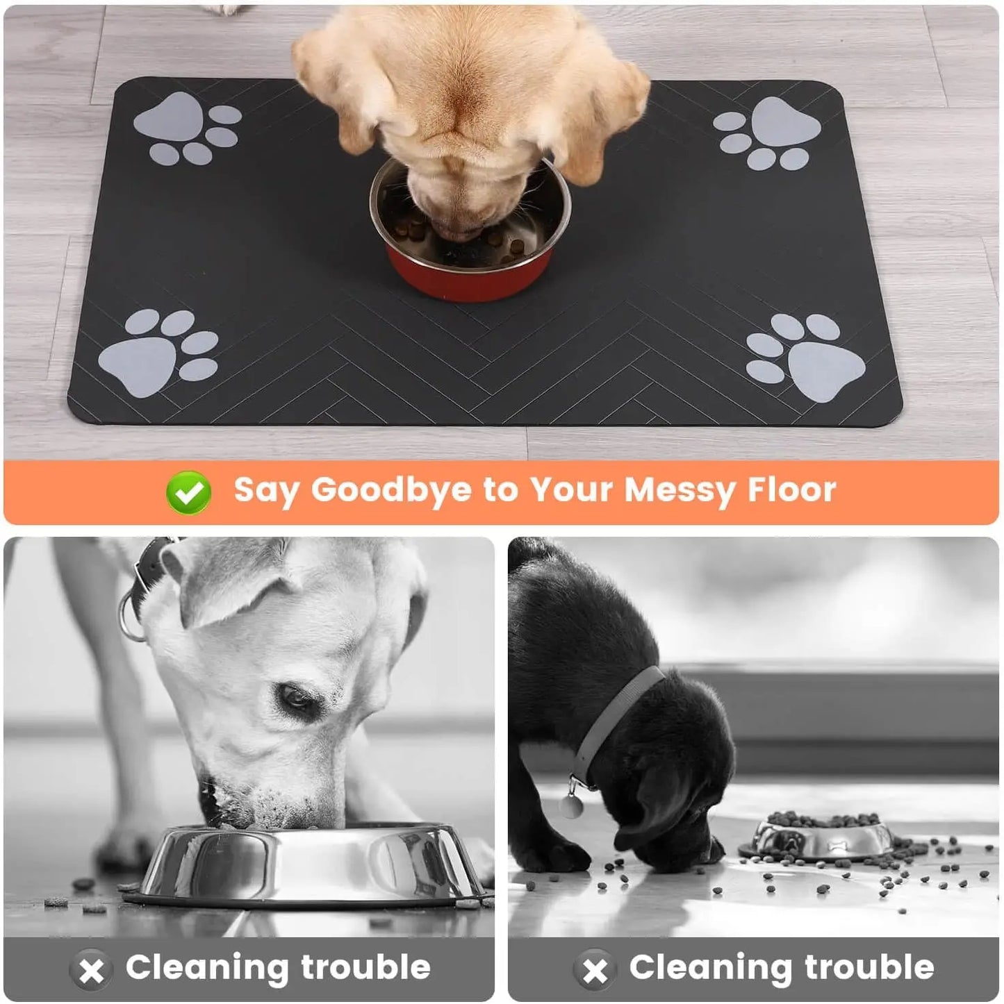 TailWaggers™ Pet Feeding Mat-Absorbent for Food and Water Bowl.