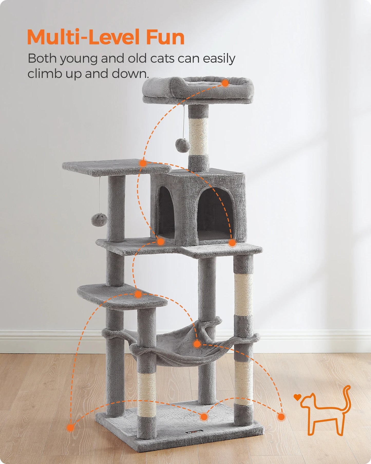 TailWaggers™ Cat Tree, 56.3-Inch Cat Tower for Indoor Cats.