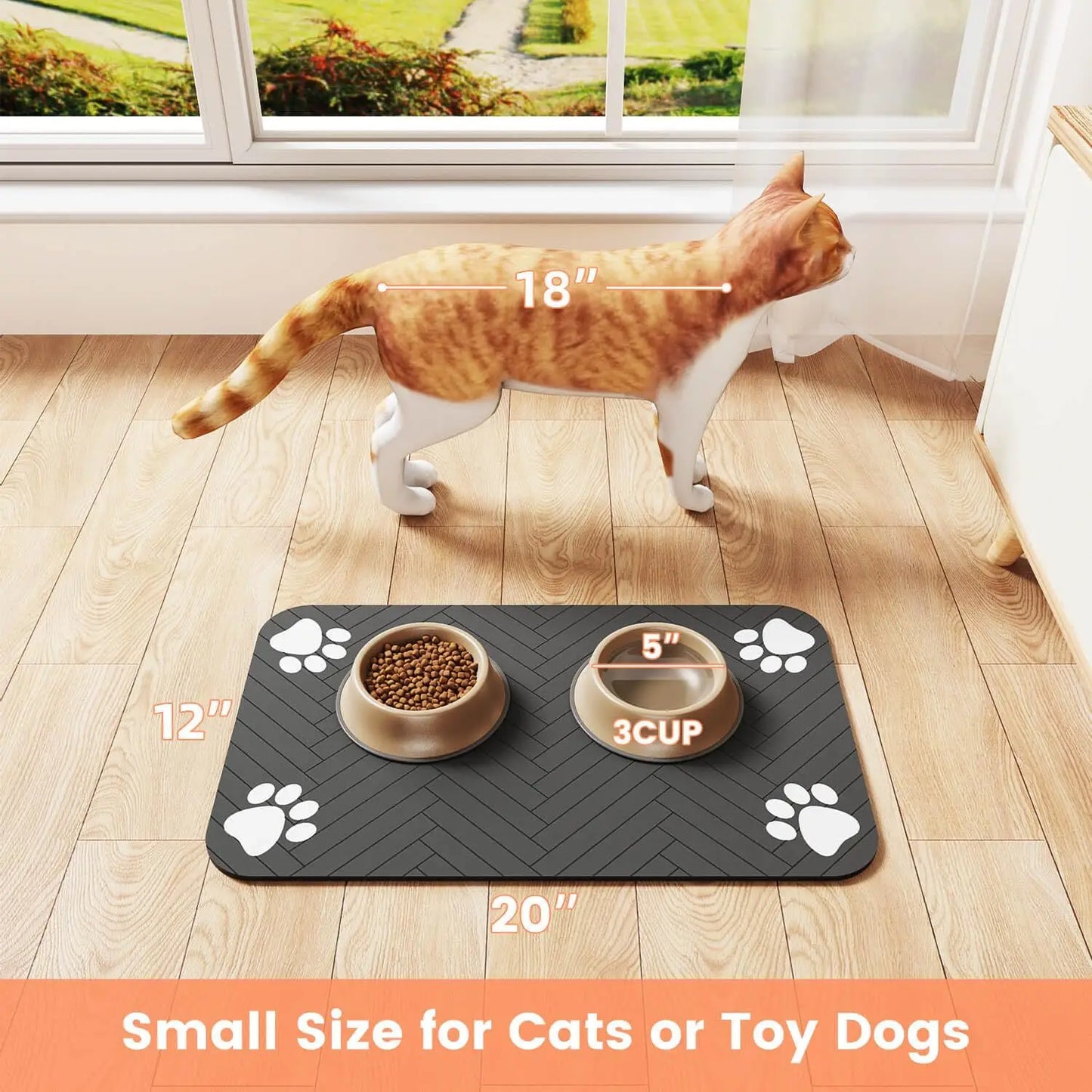 TailWaggers™ Pet Feeding Mat-Absorbent for Food and Water Bowl.