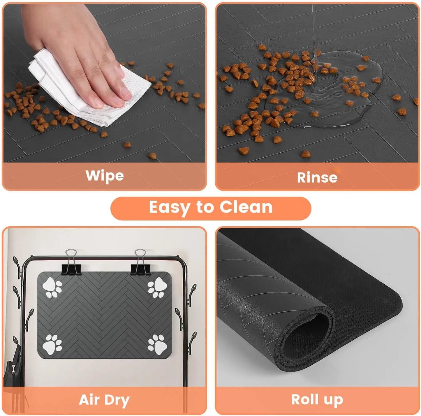 TailWaggers™ Pet Feeding Mat-Absorbent for Food and Water Bowl.