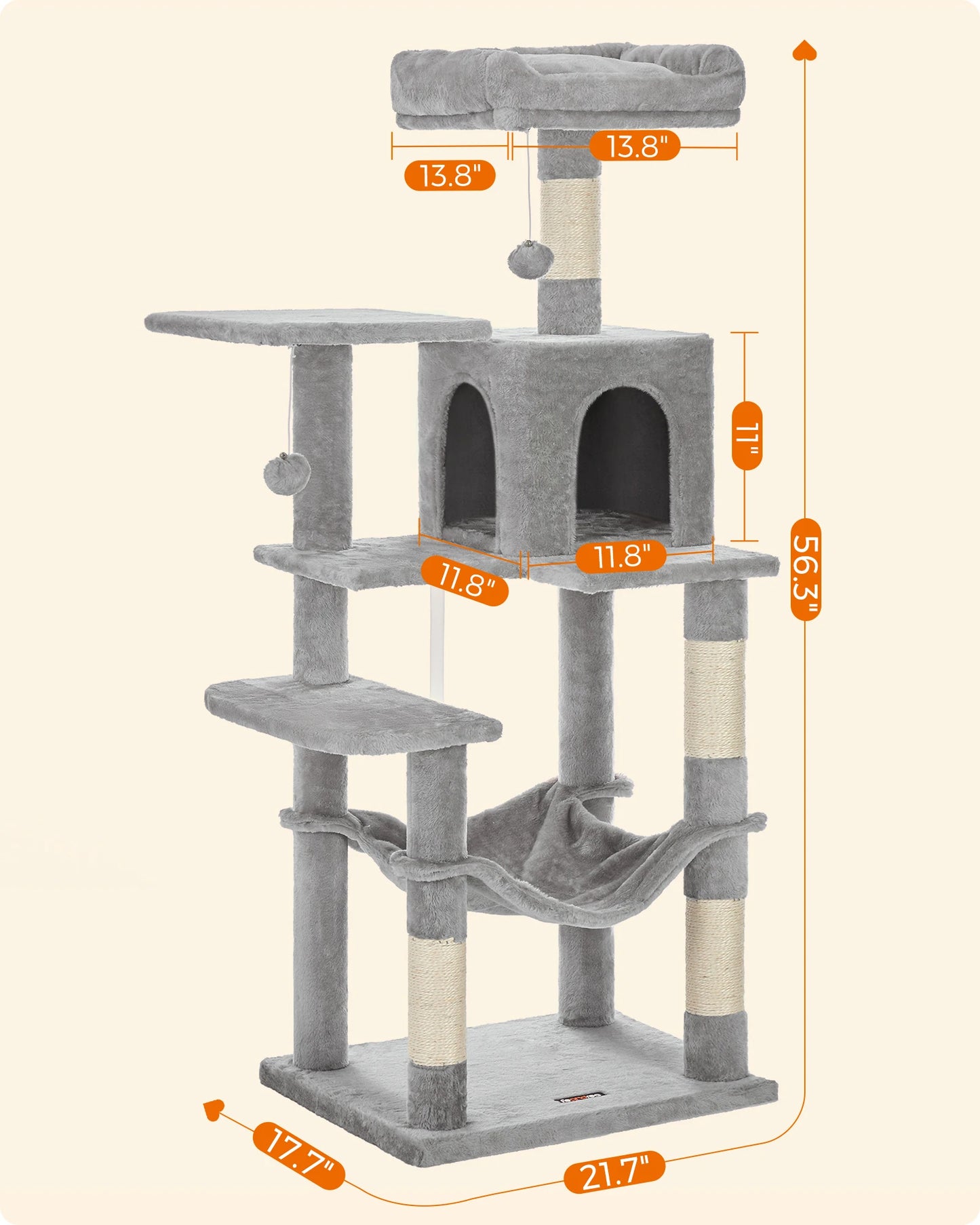 TailWaggers™ Cat Tree, 56.3-Inch Cat Tower for Indoor Cats.