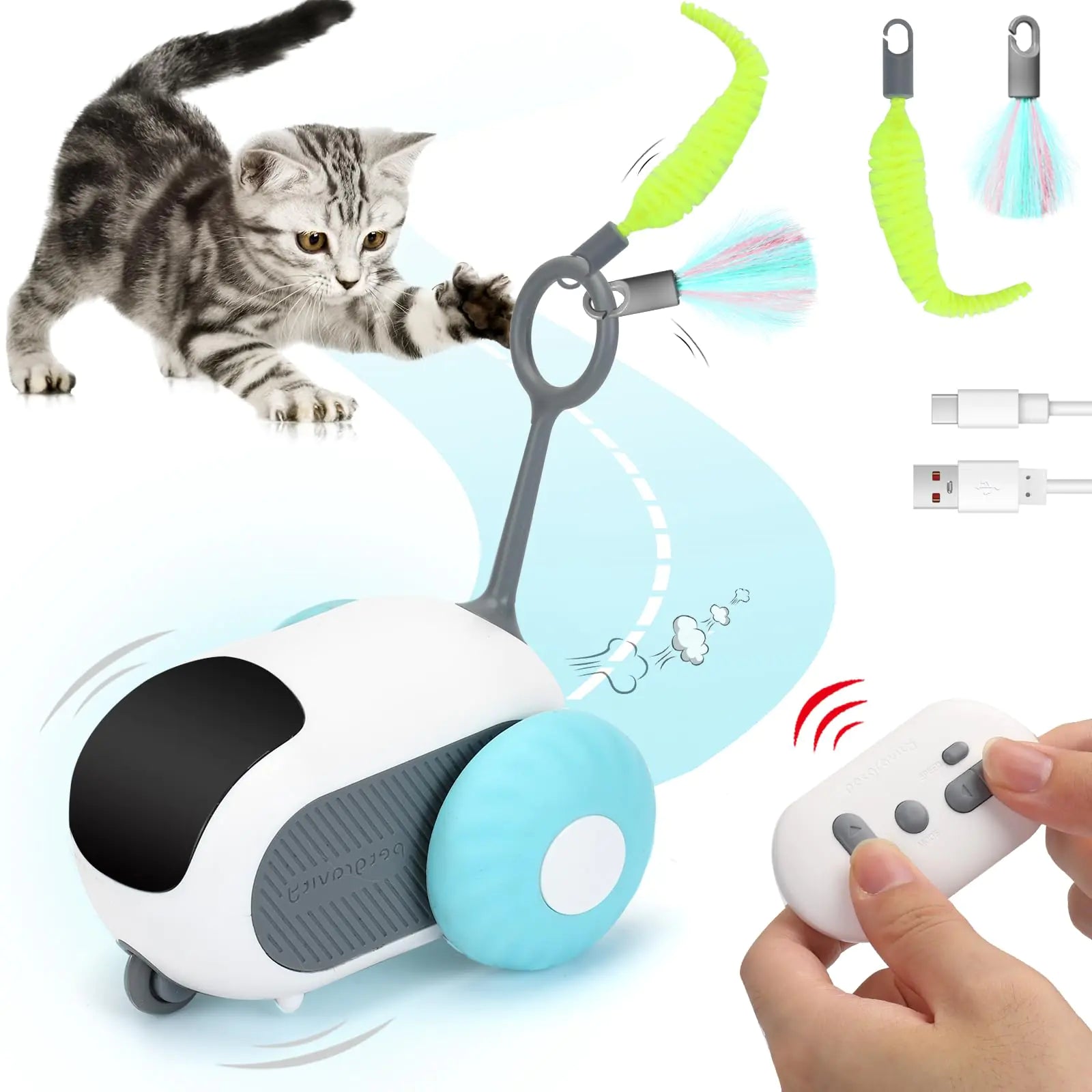 Turbo Tail Cat Toy 3.0 – Remote Control Interactive Automatic Cat Toy with Smart Obstacle Avoidance and USB-C Charging