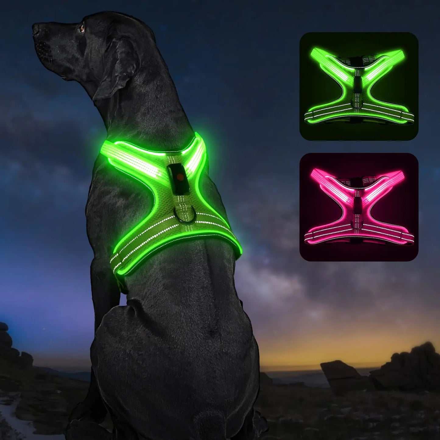 TailWaggers™ Light Up Dog Harness Rechargeable Led Soft Mesh Dog Lights for Night Walking