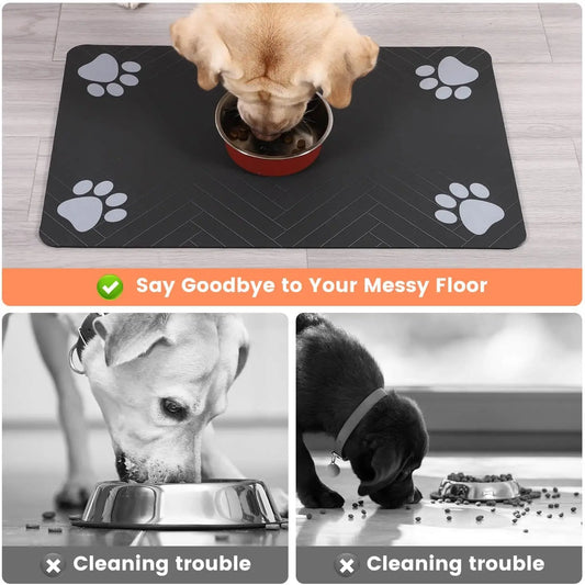 TailWaggers™ Pet Feeding Mat-Absorbent  for Food and Water Bowl.
