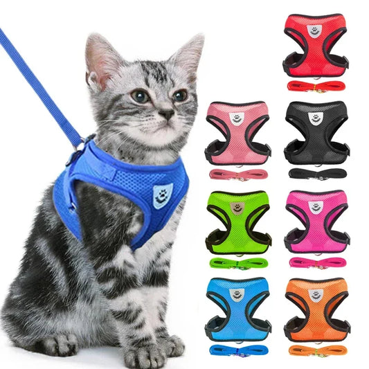 TailWaggers™Cat Harness Vest Walking Lead Leash For Puppy Dogs Collar Polyester Adjustable Mesh Dog Harness For Small Medium Pet Accessories